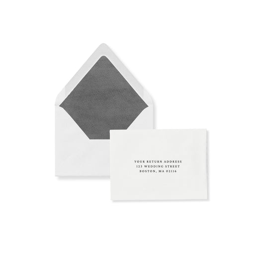 Luxe RSVP flap envelope with charcoal lining and return address card