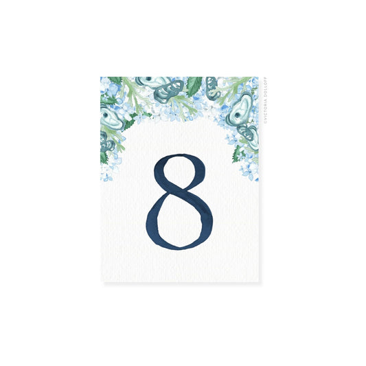Table Number 8 in Midnight Blue with floral corner border