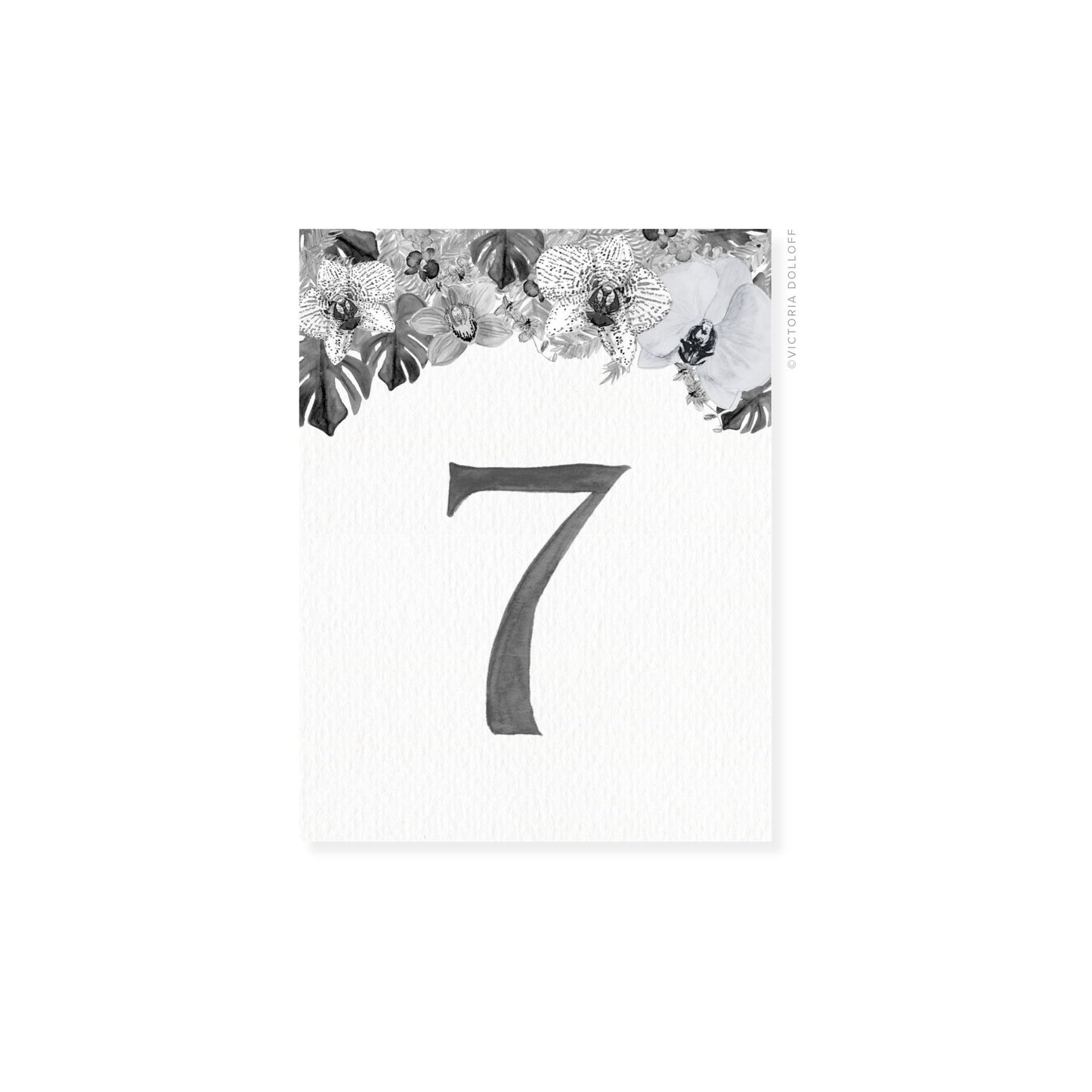 Table number 7, Charcoal numeral on white textured card