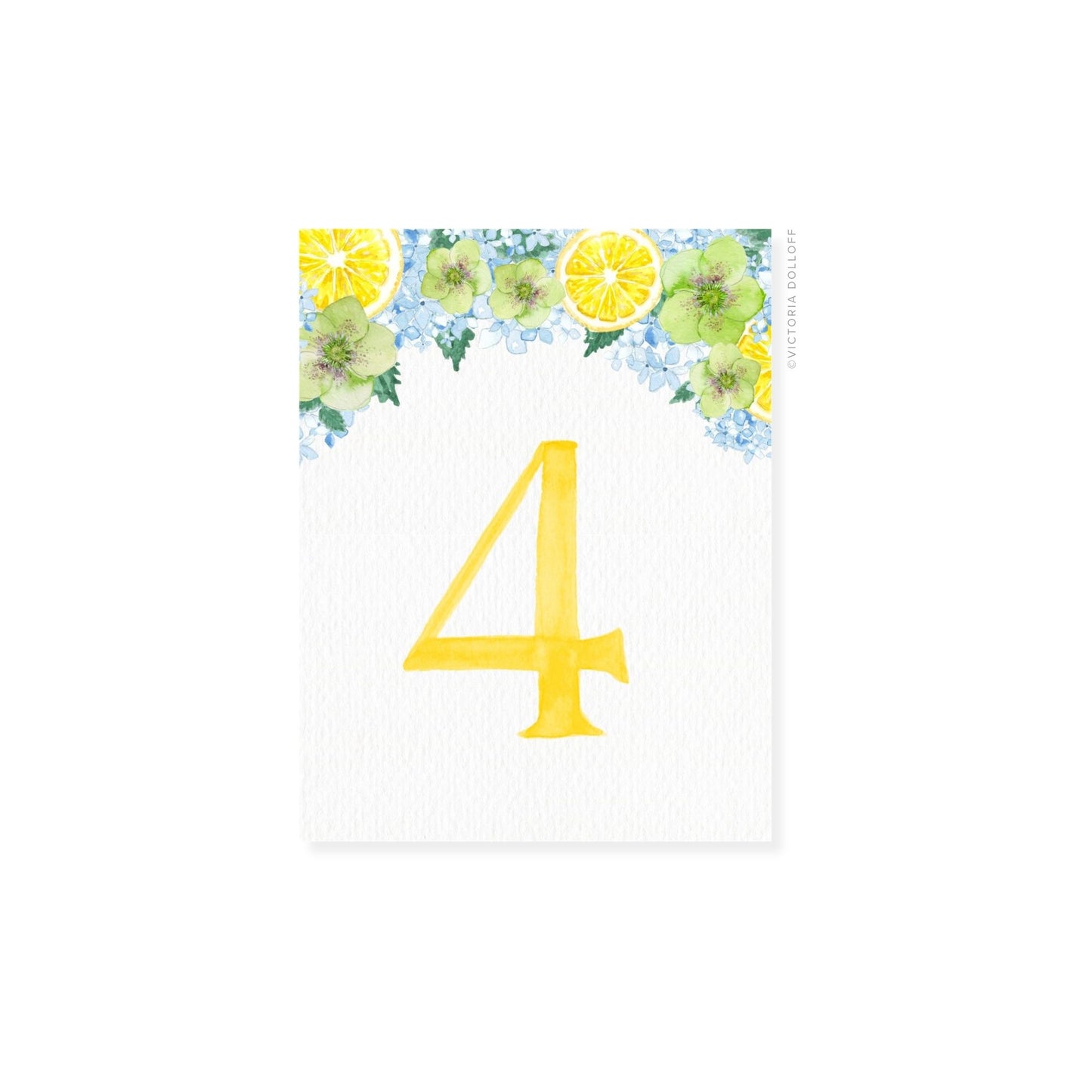 Table number 4 in Meyer Lemon with citrus floral border