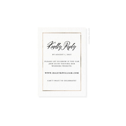 Sand watercolor Border RSVP card with black script “Kindly Reply”