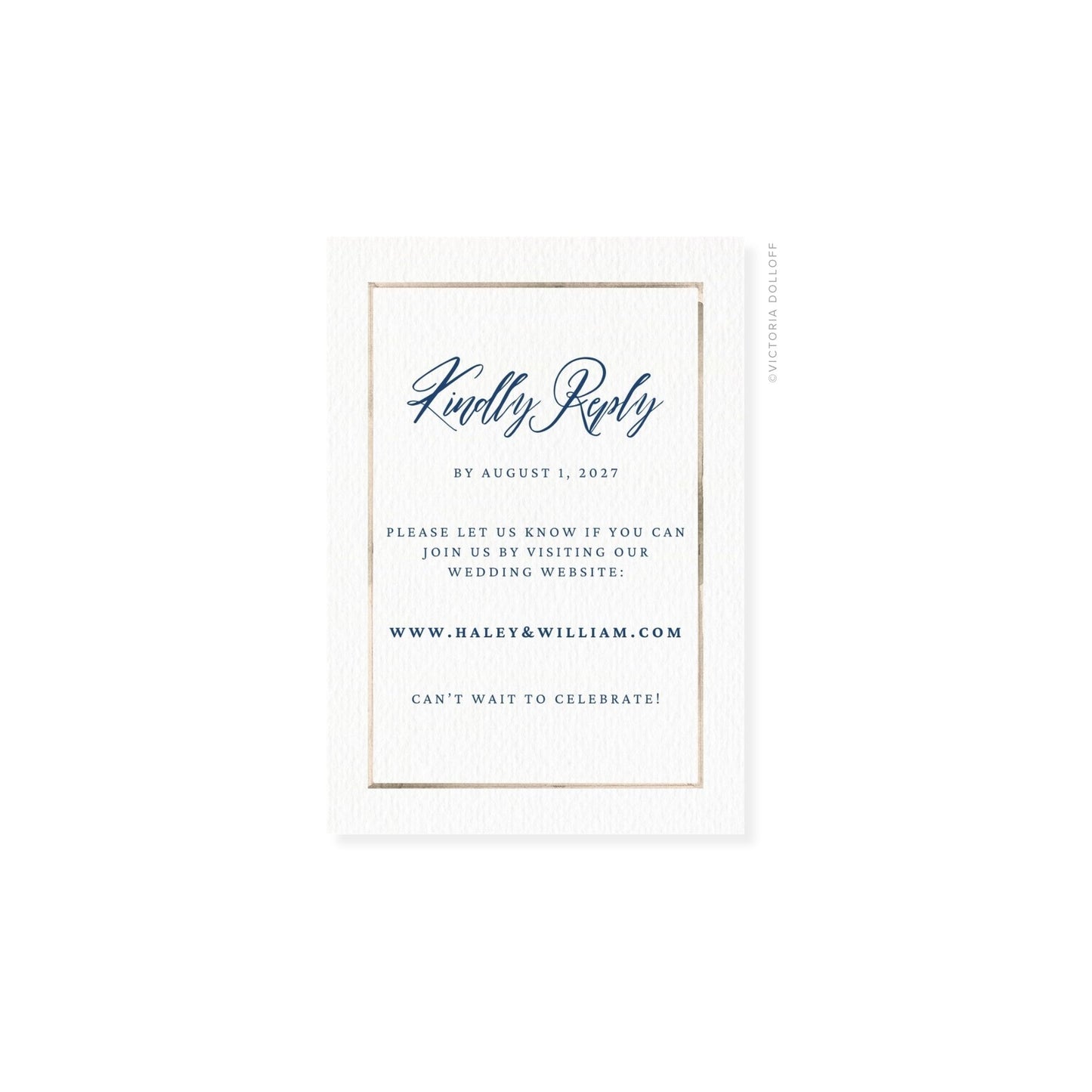 Sand watercolor Border RSVP card with script “Kindly Reply”