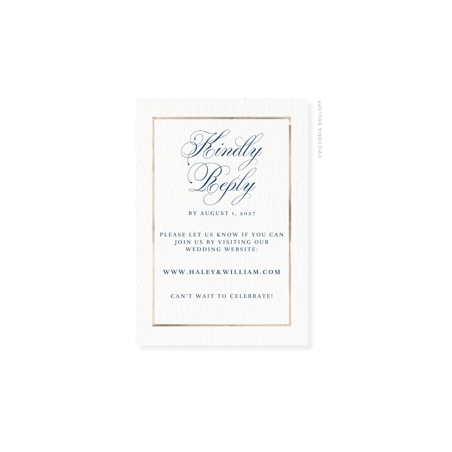 Sand watercolor Border RSVP card with gray script “Kindly Reply”