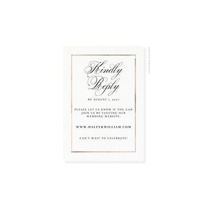 Sand watercolor Border RSVP card with script “Kindly Reply” and date “August 1, 2027”
