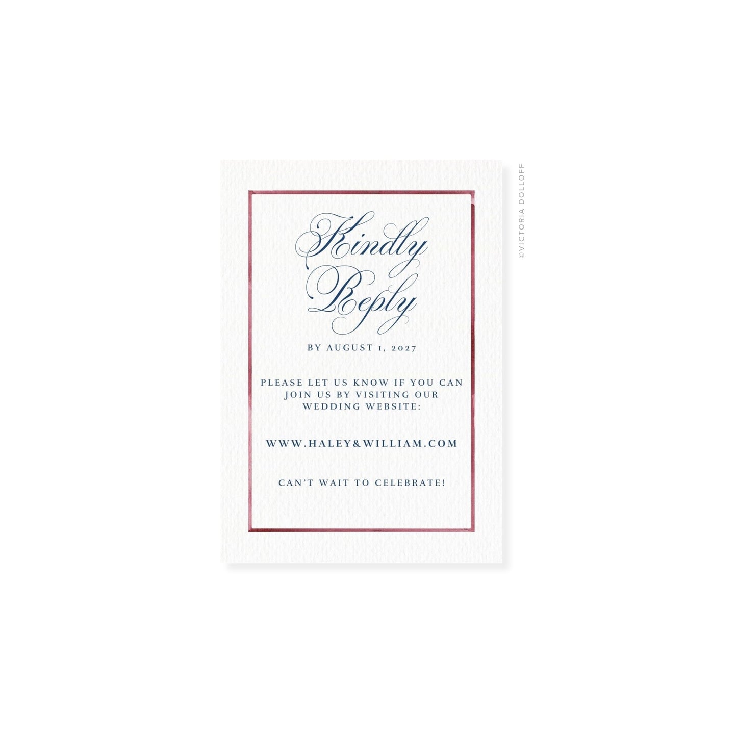 Watercolor Border RSVP card with red outline and script “Kindly Reply”