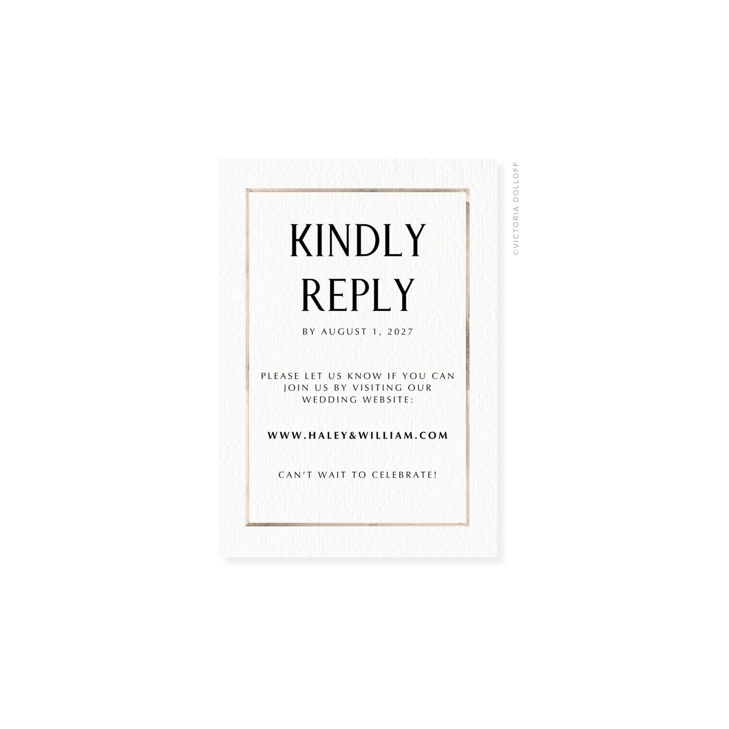 Sand watercolor Border RSVP card with black all-caps “KINDLY REPLY”