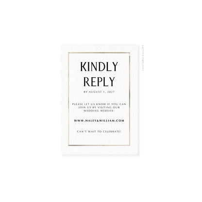 Sand watercolor Border RSVP card with black all-caps “KINDLY REPLY”