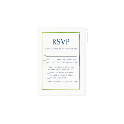 RSVP card with green border and uppercase “RSVP” header