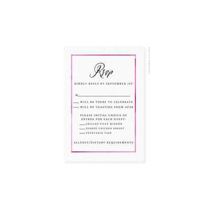 Watercolor border RSVP card with pink frame and script “Rsvp” header