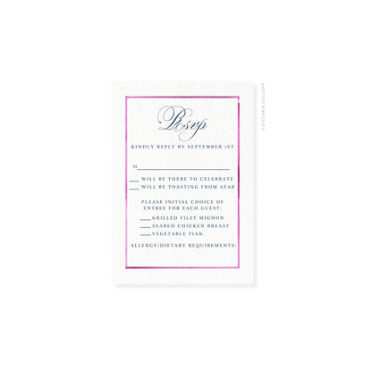 Watercolor border RSVP card with pink frame and cursive “Bsvp” heading