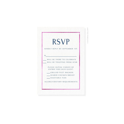 Watercolor border RSVP card with pink frame and bold “RSVP” heading