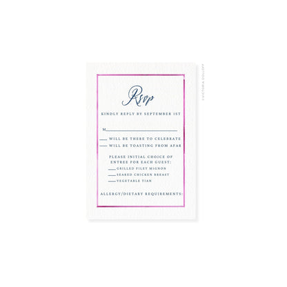 Watercolor border RSVP card with pink frame and script “Rsvp” header