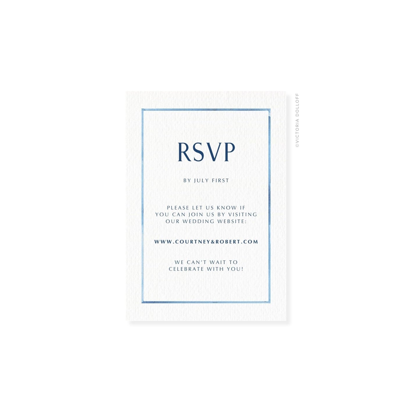 Ocean Blue watercolor border RSVP card with large “RSVP” and navy lines