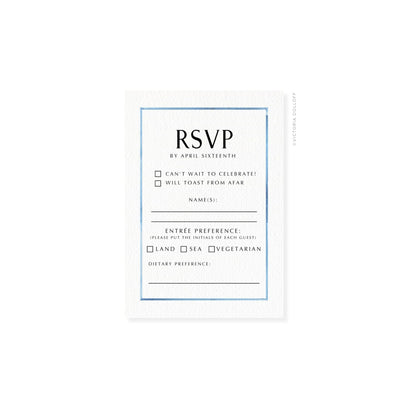 Powder Blue border RSVP card with RSVP header and entry preference checkbox section