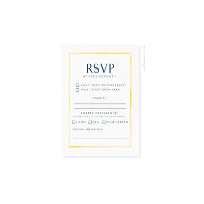 Meyer Lemon border RSVP card with uppercase RSVP header and checkbox entrée options