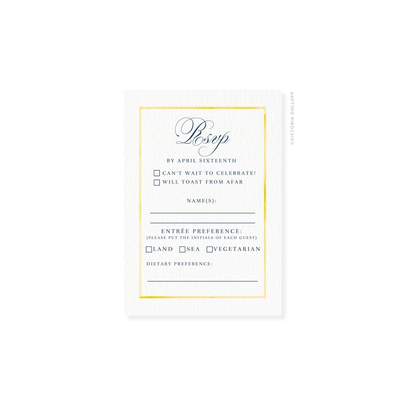 Meyer Lemon border RSVP card with cursive RSVP header and checkbox meal options