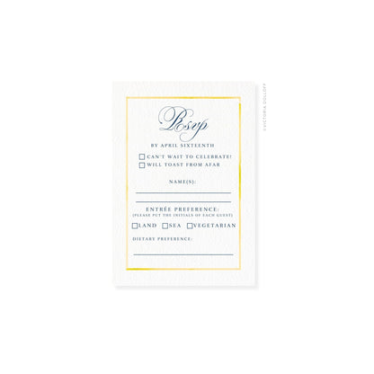 Meyer Lemon border RSVP card with cursive RSVP header and checkbox meal options