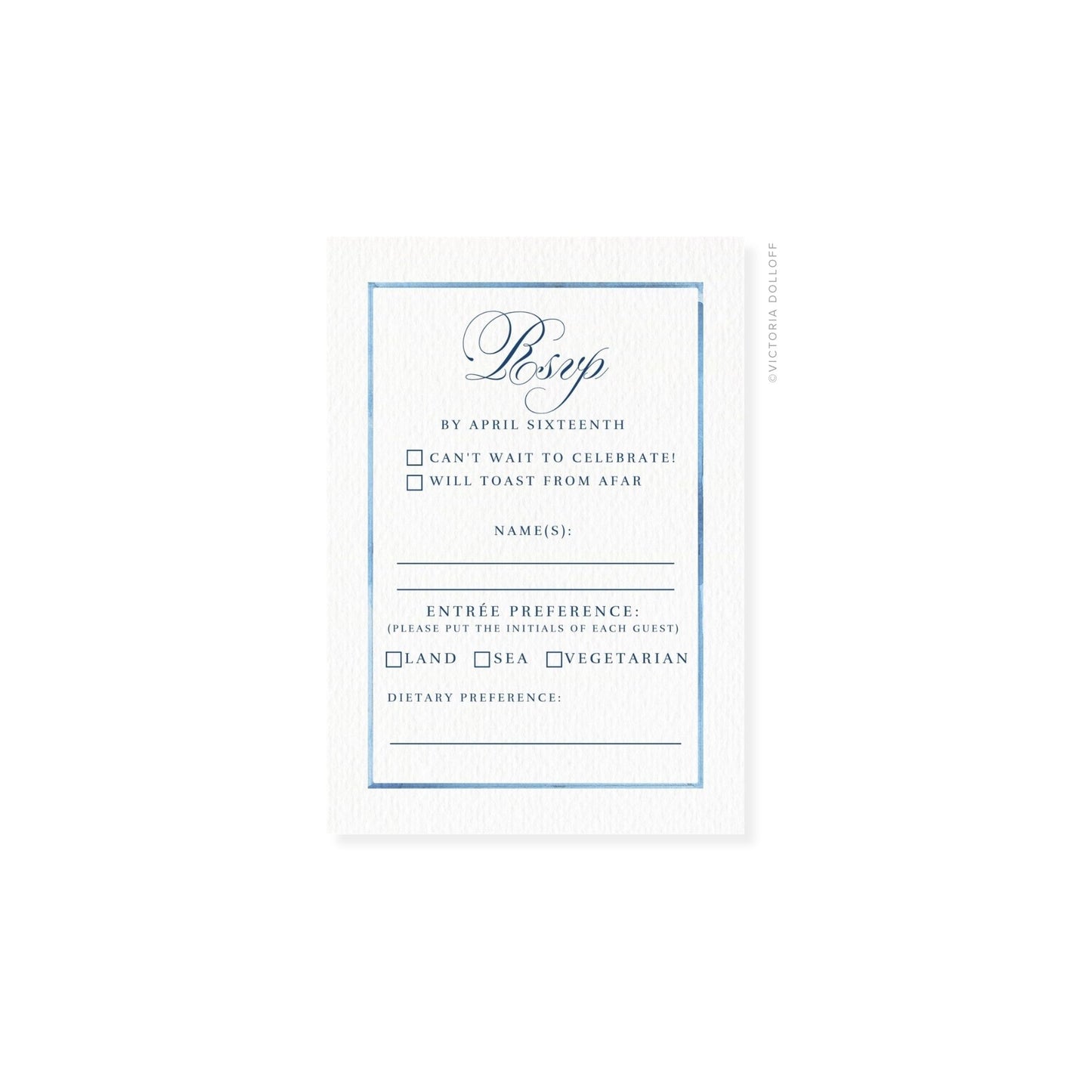 Watercolor border RSVP card, Palm Green script “Besup” header with checkboxes