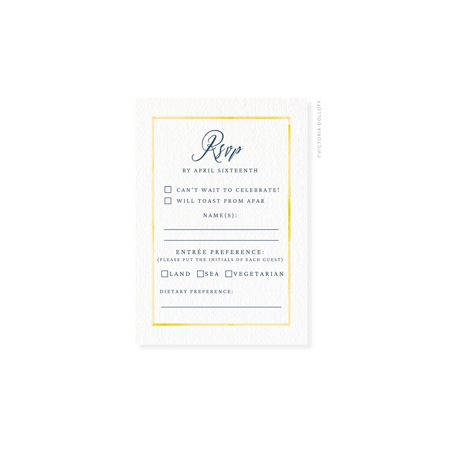 Meyer Lemon border RSVP card with cursive RSVP header and entrée preference section