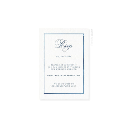 RSVP-Karte mit blauem Rahmen und „Rsvp“ in hellblauer Schreibschrift, Innenansicht