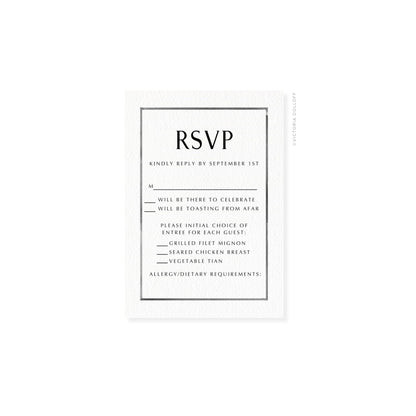 Watercolor Border RSVP card with RSVP text, thin border, black lettering