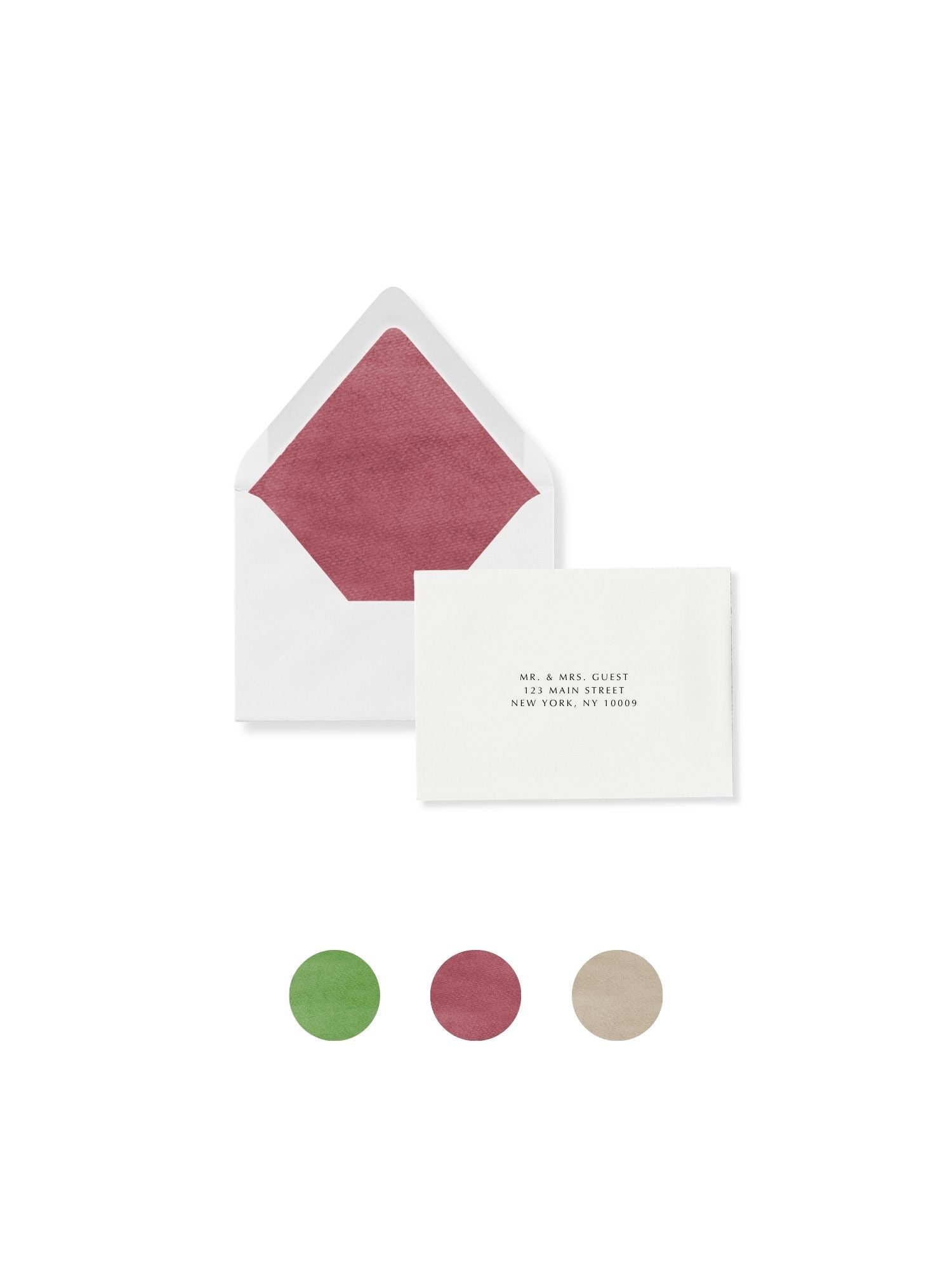 Luxe RSVP envelope with pear green liner and guest address card