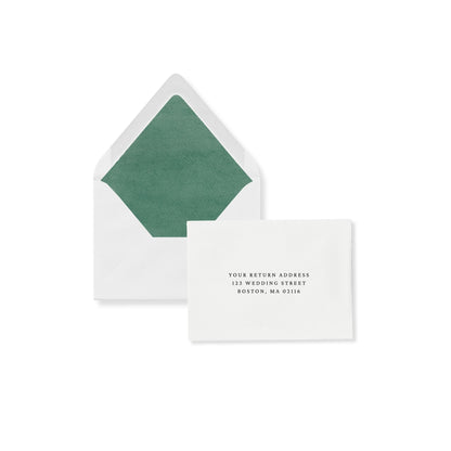 RSVP envelope with Emerald Green liner and printed return address