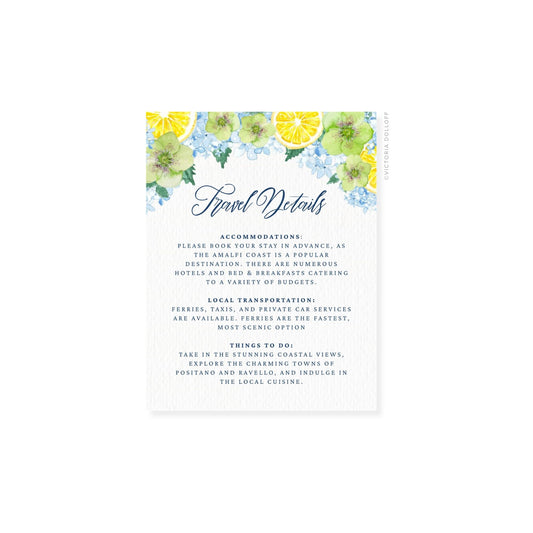 Victoria Dolloff Enclosure Card „Travel Details“ mit floralem Aquarell-Rand oben