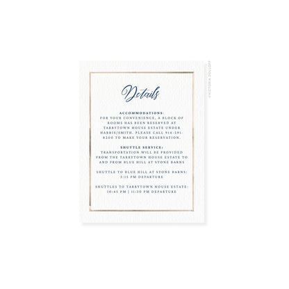 Watercolor border enclosure card, sand border, cursive “Details” heading in dark ink