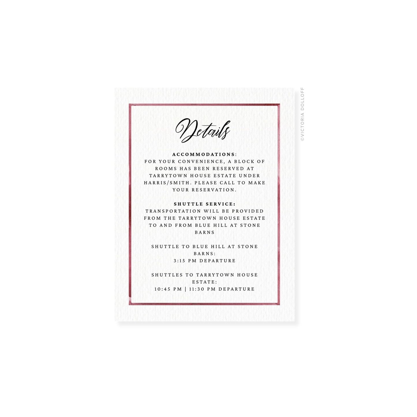 Enclosure card “Details” with mauve-red border and dark gray text