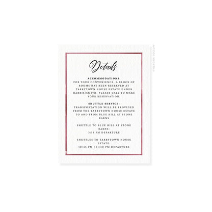 Enclosure card “Details” with mauve-red border and dark gray text
