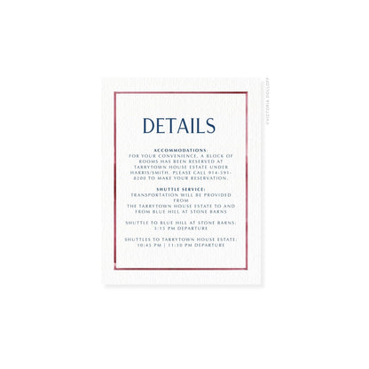 Watercolor border enclosure card, blue border, uppercase “DETAILS” heading with body text