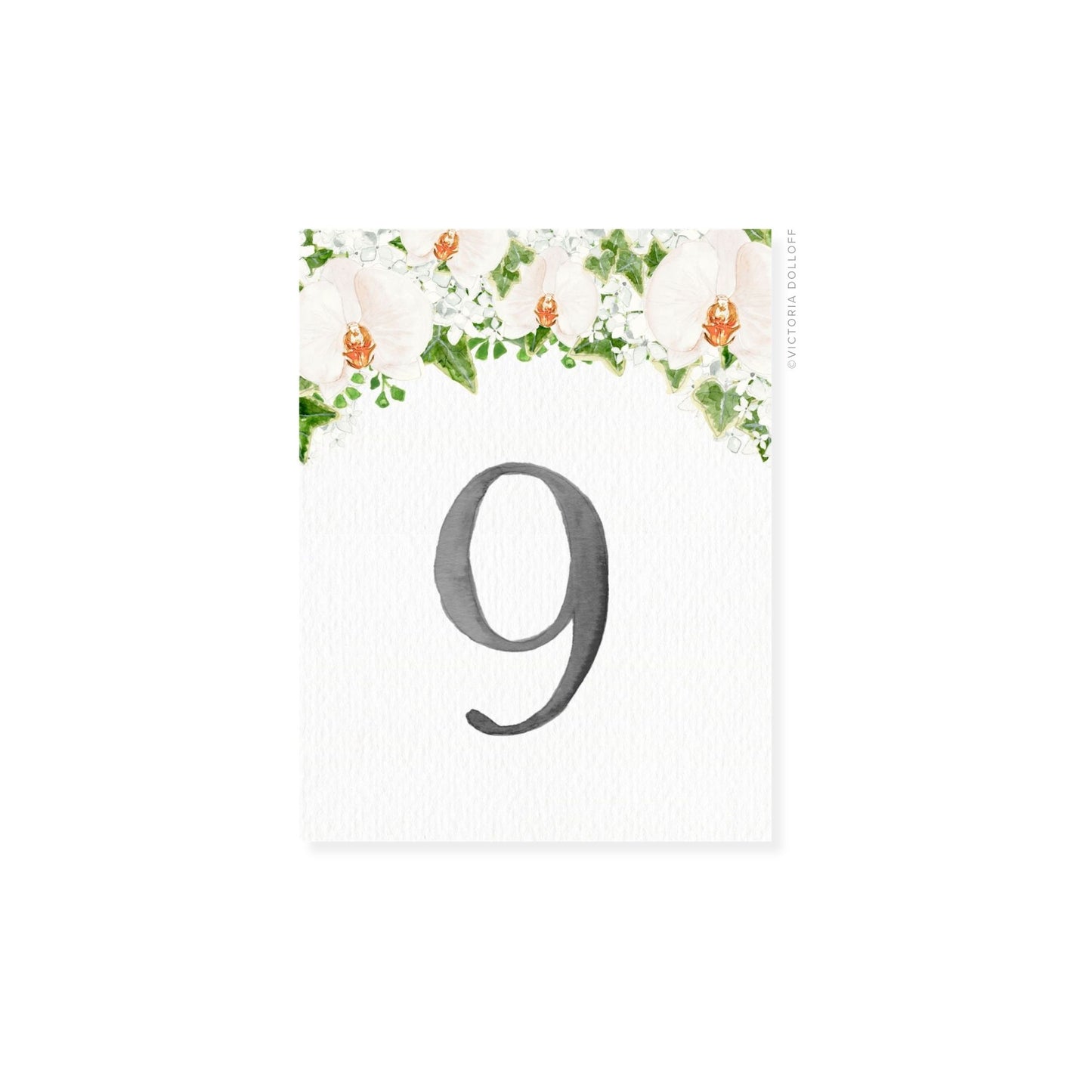 Table number 9 in Charcoal with floral border