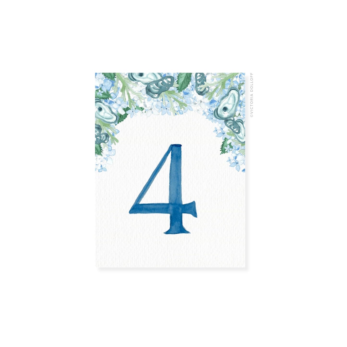 Table Number 4 in Ocean Blue with floral corner border