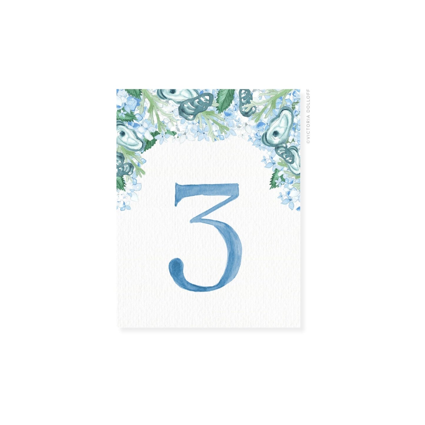Table Number 3 in Ocean Blue with floral corner border