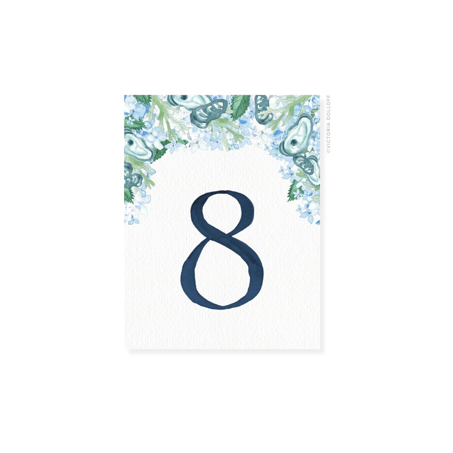 Table Number 8 in Midnight Blue with floral corner border