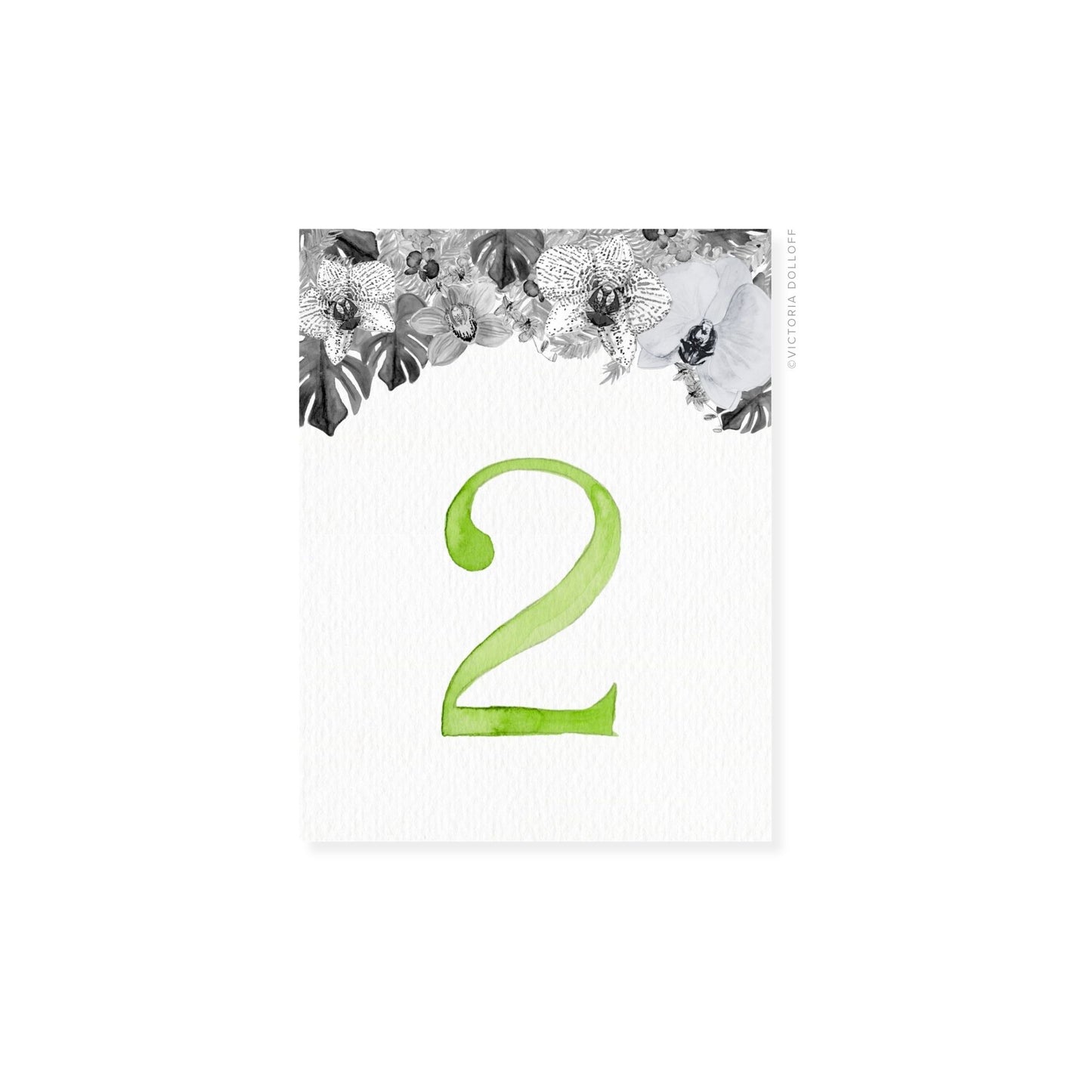 Table number 2, Palm Green numeral on white textured card
