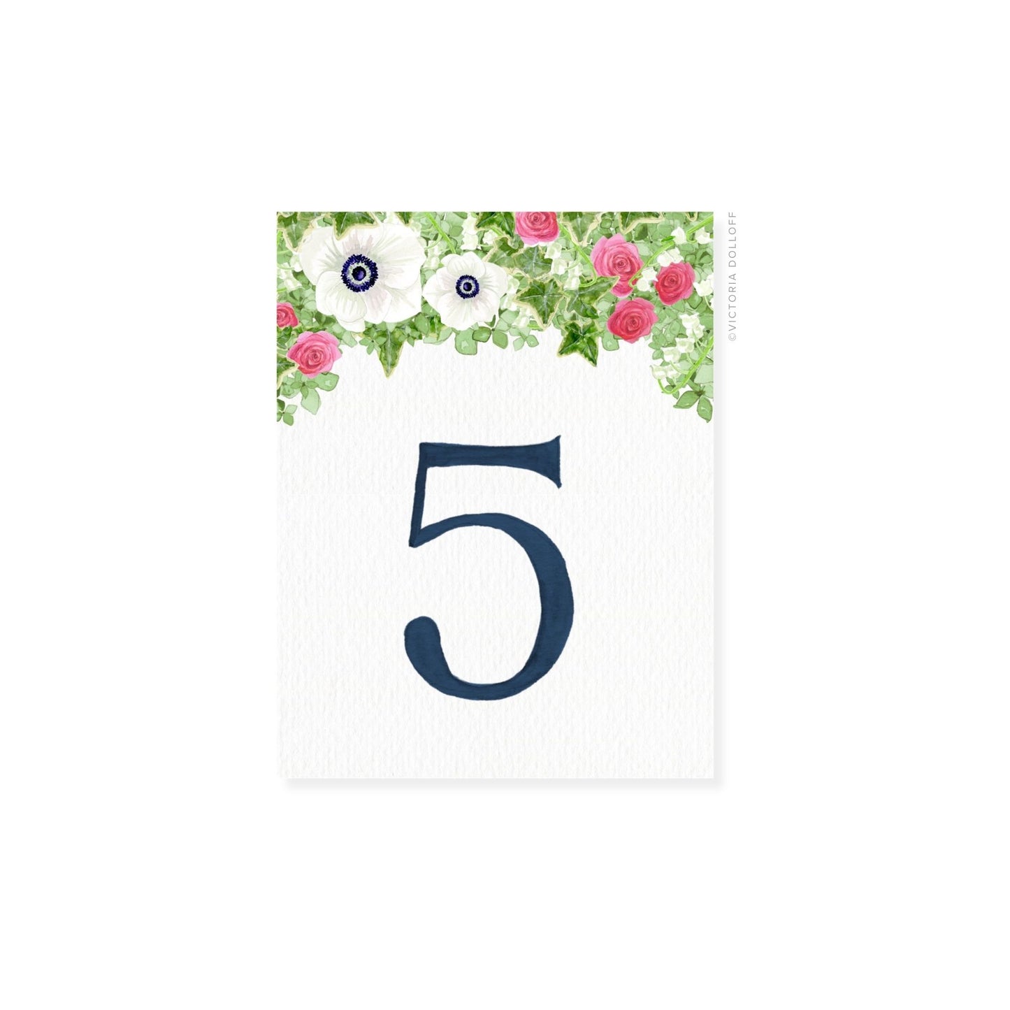 Table number 5 in midnight blue with floral top accents