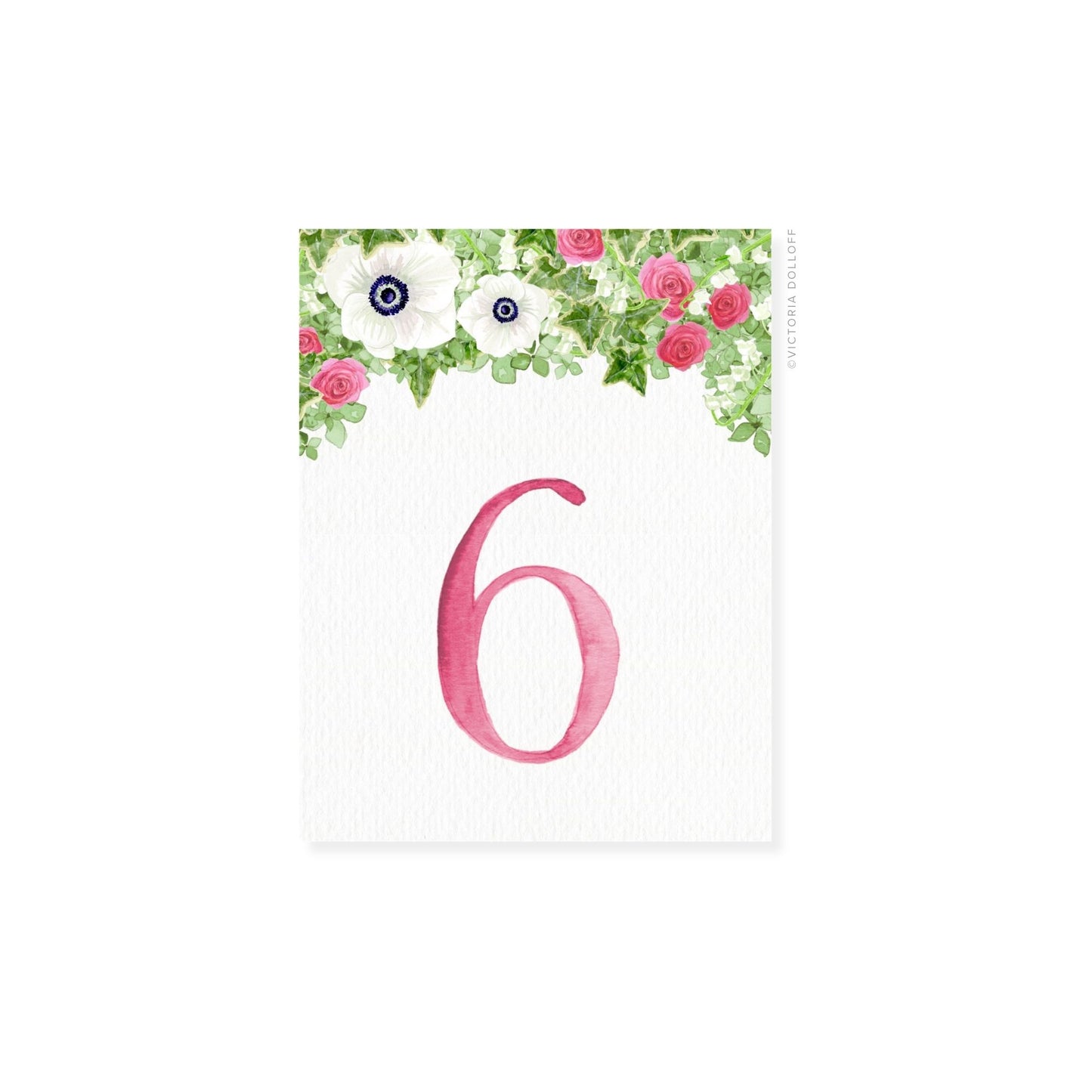 Table number 6 in rosebud pink with floral top accents