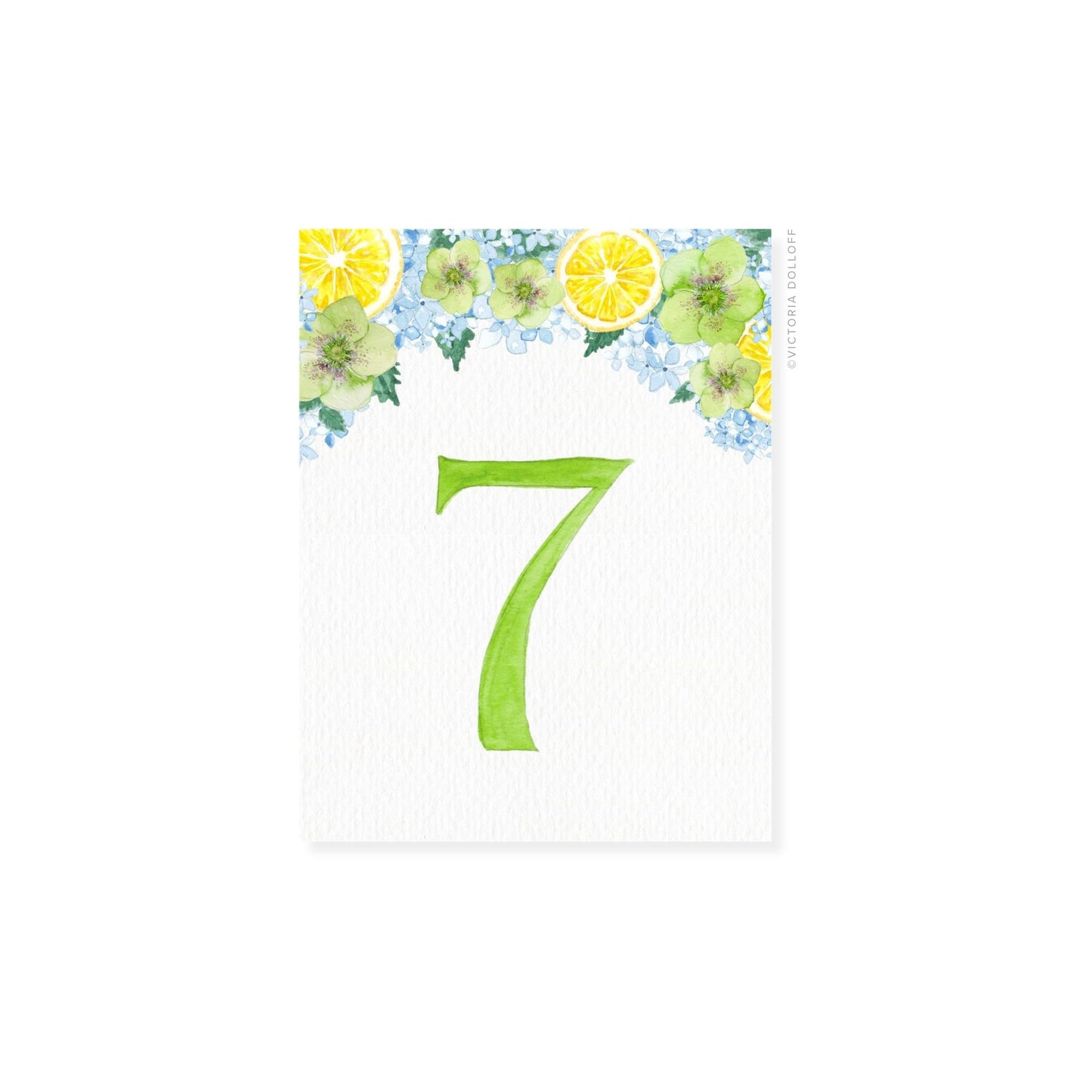 Table number 7 in Palm Green with floral top border