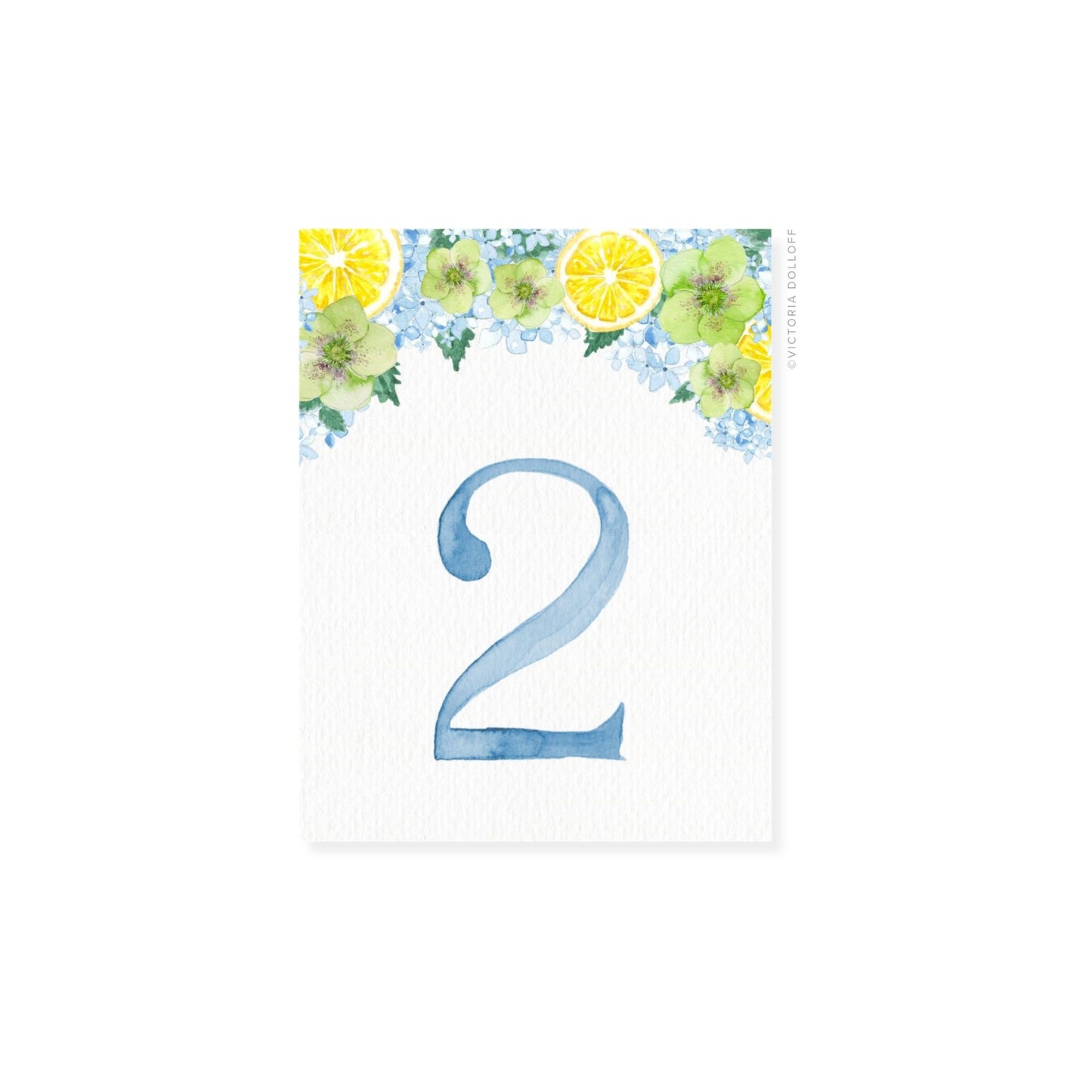 Table number 2 in Powder Blue with lemon-flower border