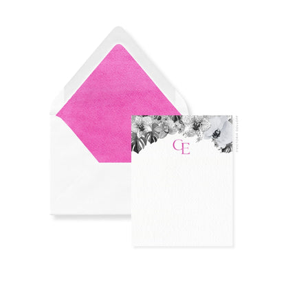 Thank-you cards set with floral watercolor front, pink envelope liner, monogram.