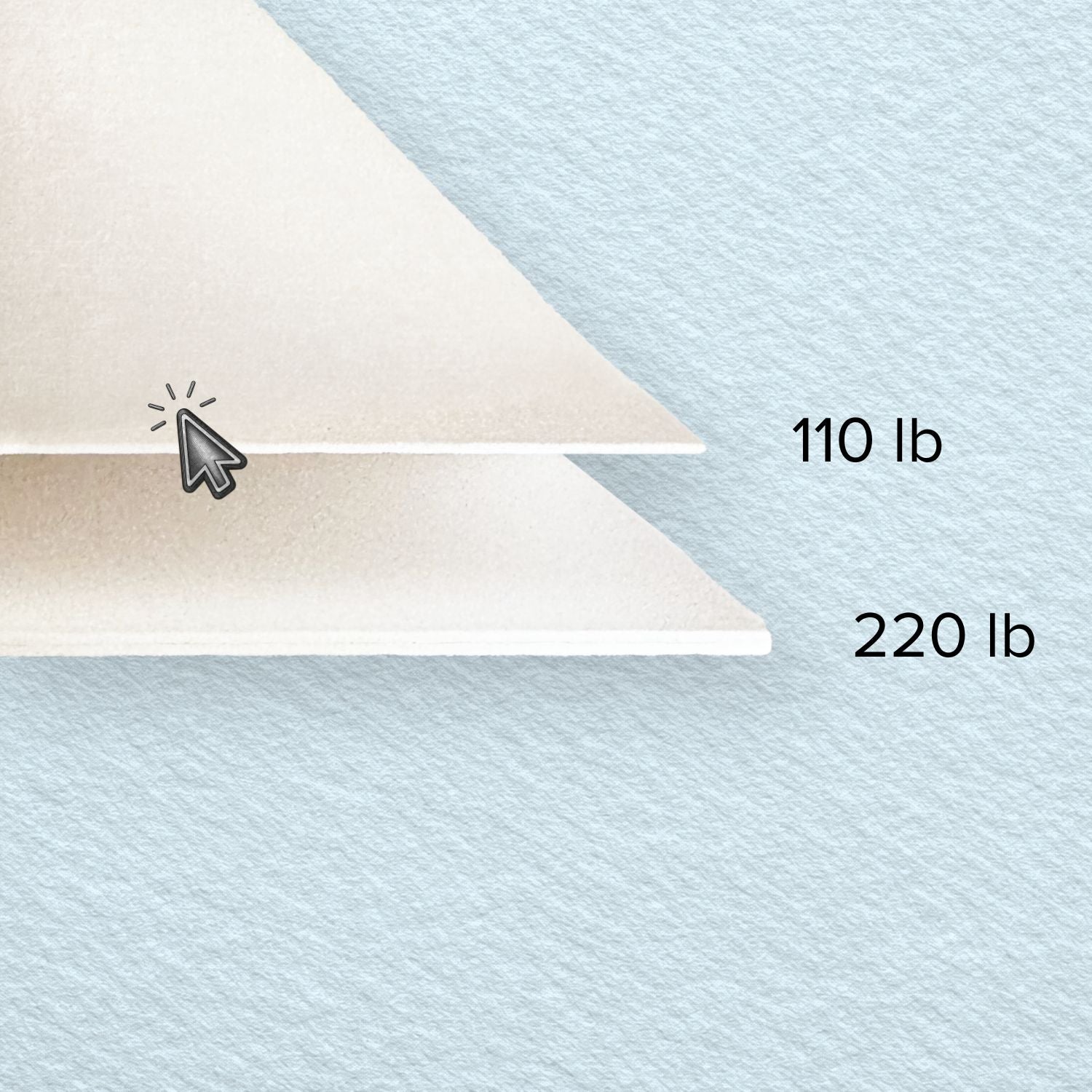 Two sheets of paper with weight labels on a textured blue background